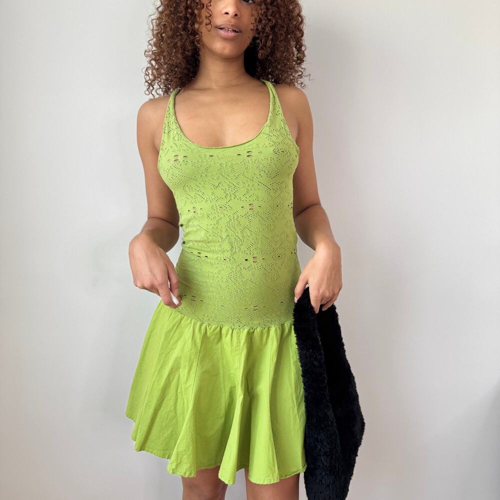 Vintage Brazilian Designer Lime Green Dress Drop Waist Y2K (XS/S)